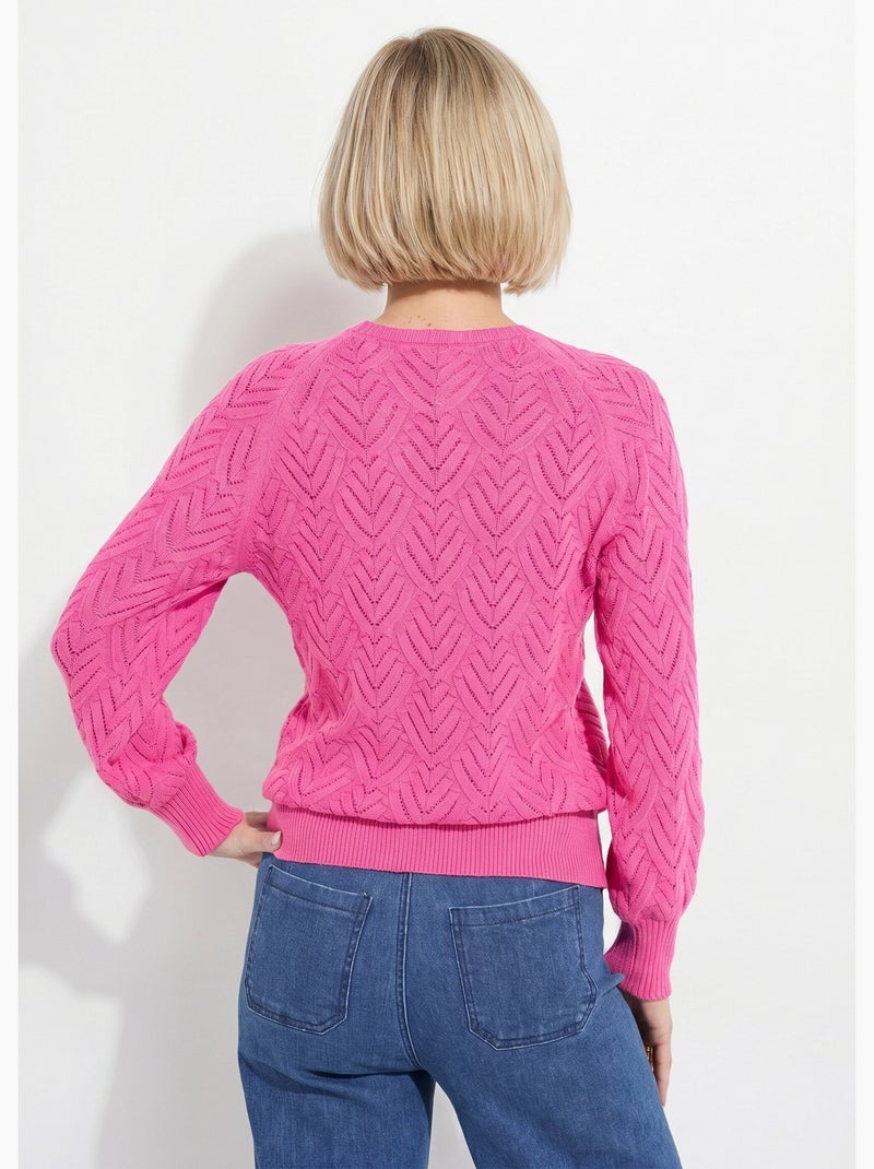 Pull doux court col rond uni ajouré - Afibel Rose - Kiabi