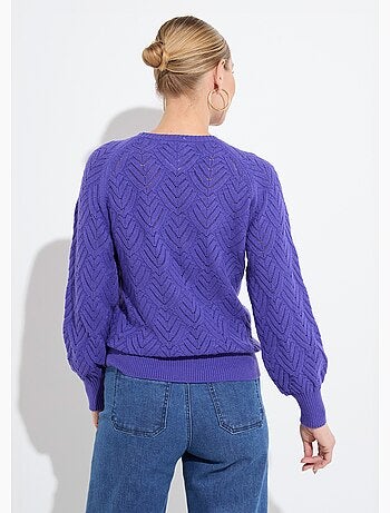 Pull doux court col rond uni ajouré - Afibel