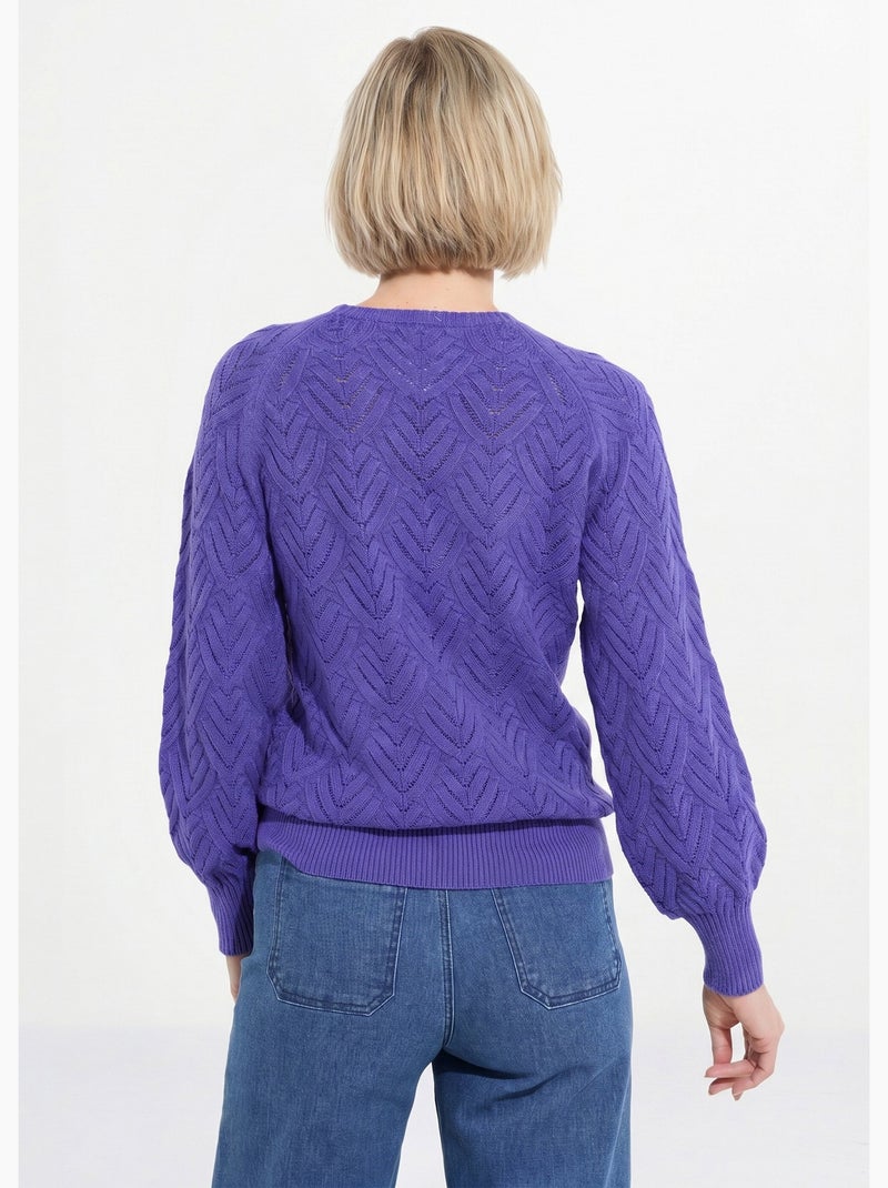 Pull doux court col rond uni ajouré - Afibel Violet - Kiabi