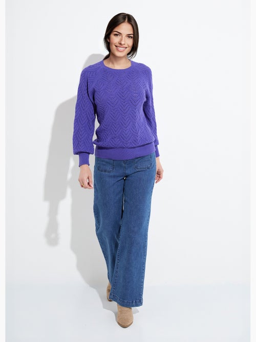 Pull doux court col rond uni ajouré - Afibel - Kiabi