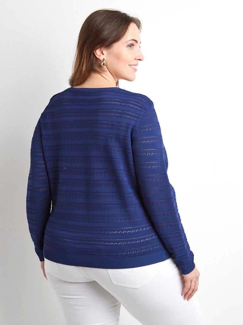 Pull doux court col rond uni manches longues - Afibel Bleu marine - Kiabi