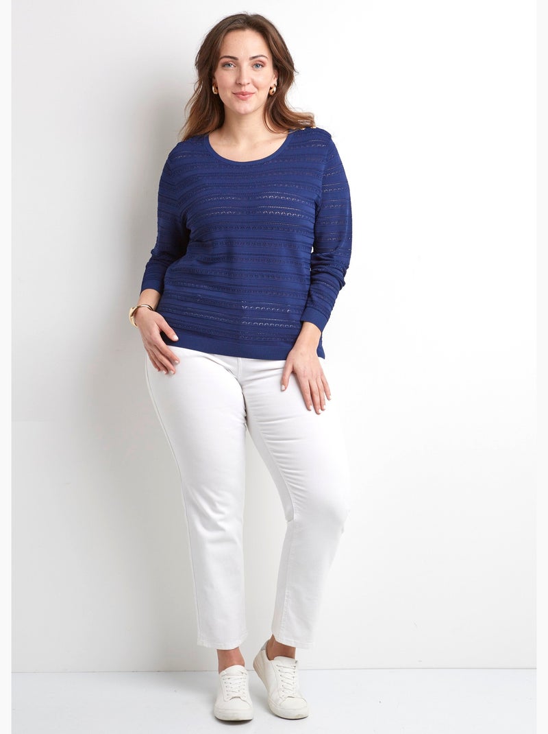 Pull doux court col rond uni manches longues - Afibel Bleu marine - Kiabi