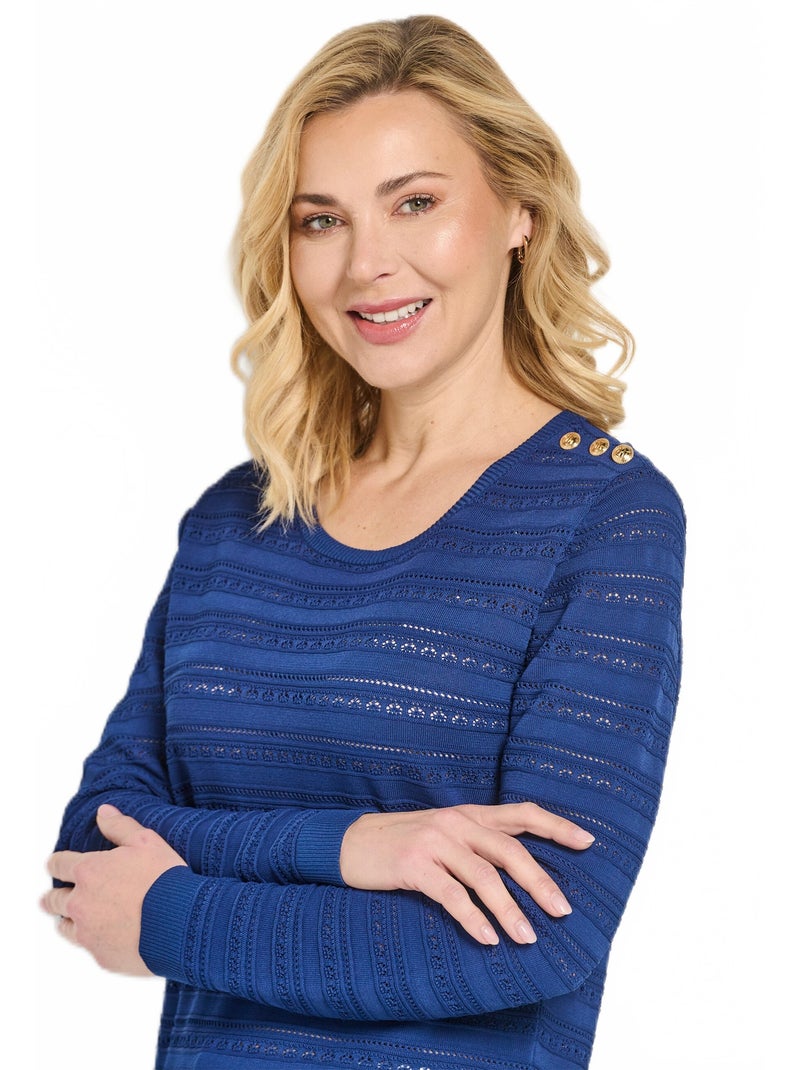 Pull doux court col rond uni manches longues - Afibel Bleu marine - Kiabi