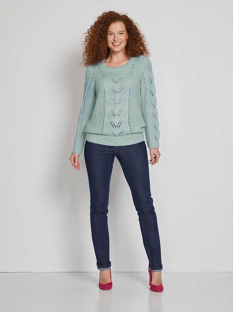 Pull doux en maille fantaisie - Afibel Bleu aqua - Kiabi