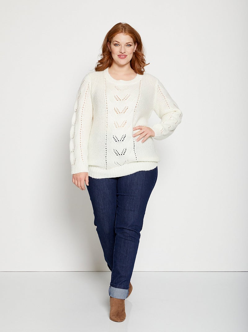 Pull doux en maille fantaisie - Afibel Ecru - Kiabi