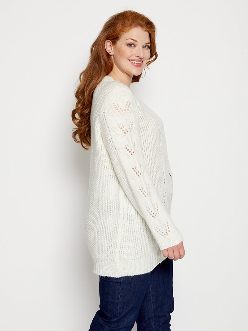 Pull doux en maille fantaisie Ecru - Kiabi