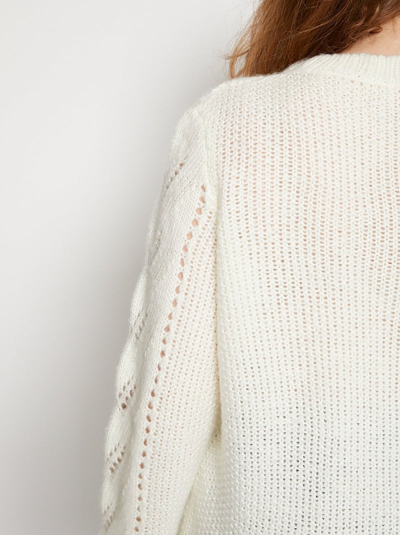 Pull doux en maille fantaisie Ecru - Kiabi