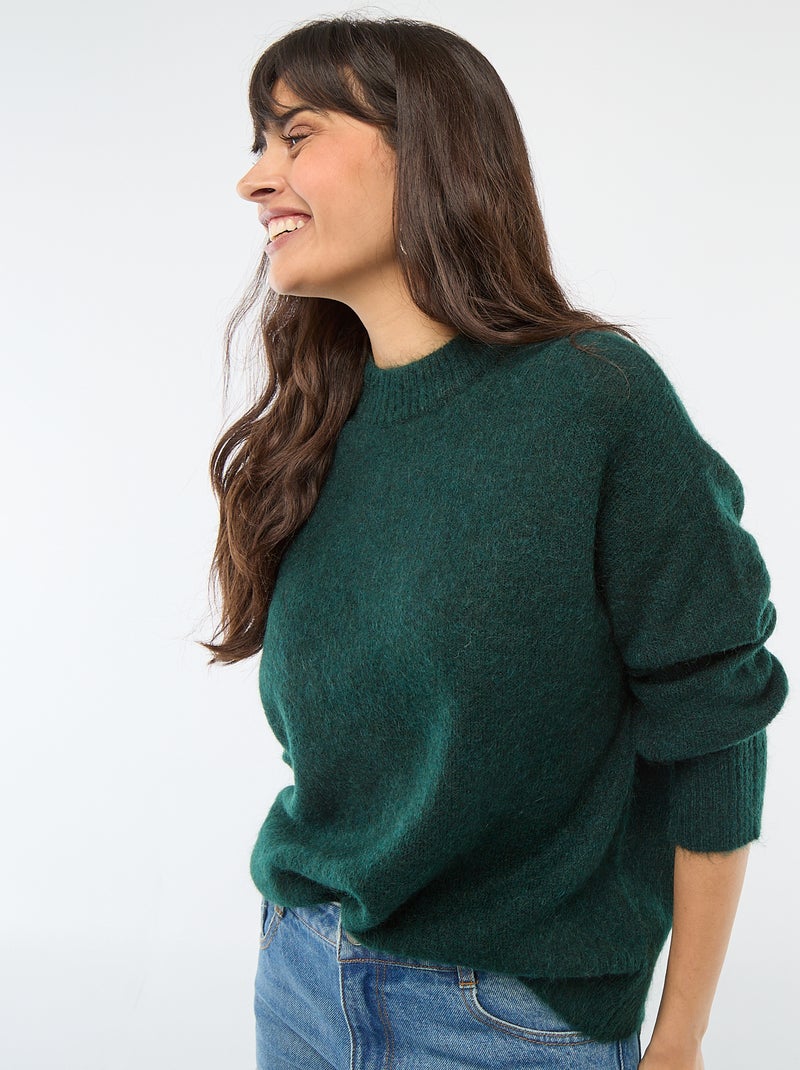 Pull doux en mohair et laine Vert sapin Femme Kiabi