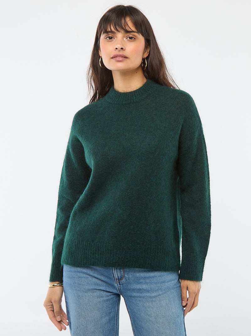 Pull doux en mohair et laine Vert sapin - Kiabi