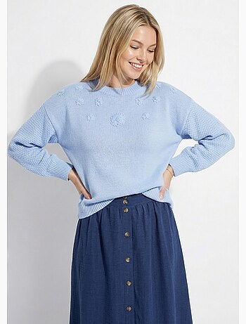 Pull doux fleurs brodées col rond - Afibel