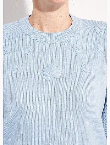 Pull doux fleurs brodées col rond - Afibel