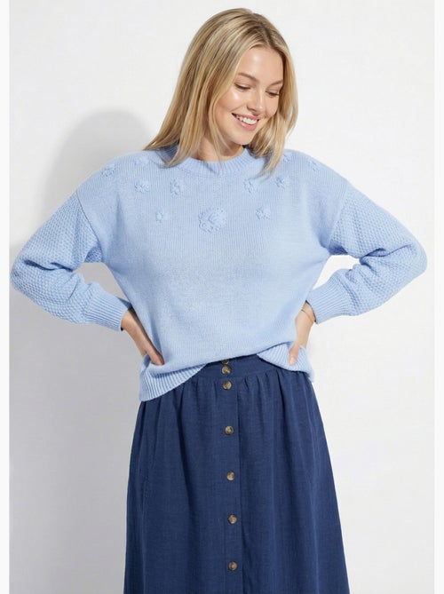 Pull doux fleurs brodées col rond - Afibel - Kiabi