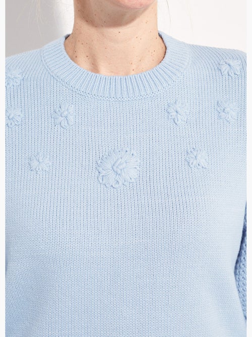 Pull doux fleurs brodées col rond - Afibel - Kiabi