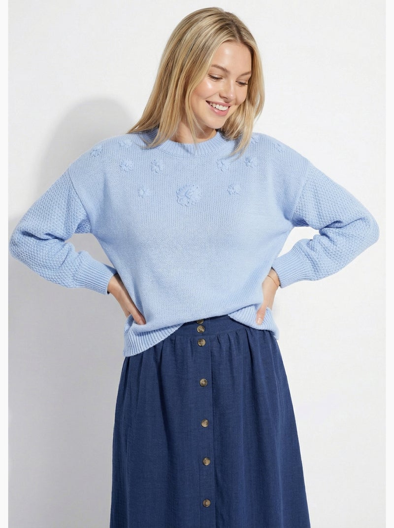 Garcia Pulls Pull bleu marine uni avec un col rond et le logo de la marque fille bleu | France