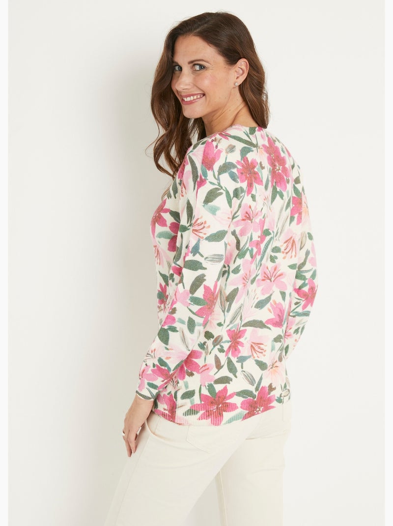 Pull doux imprimé fleurs col rond - Afibel Rose - Kiabi