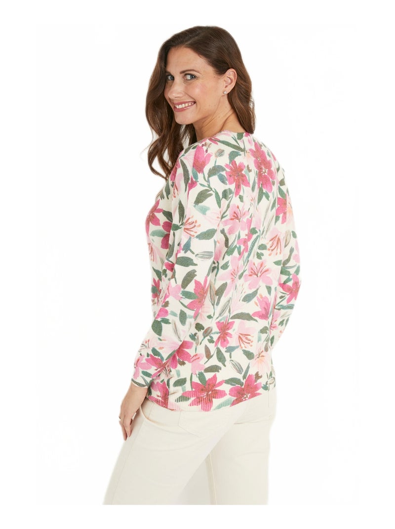 Pull doux imprimé fleurs col rond Multicolore - Kiabi