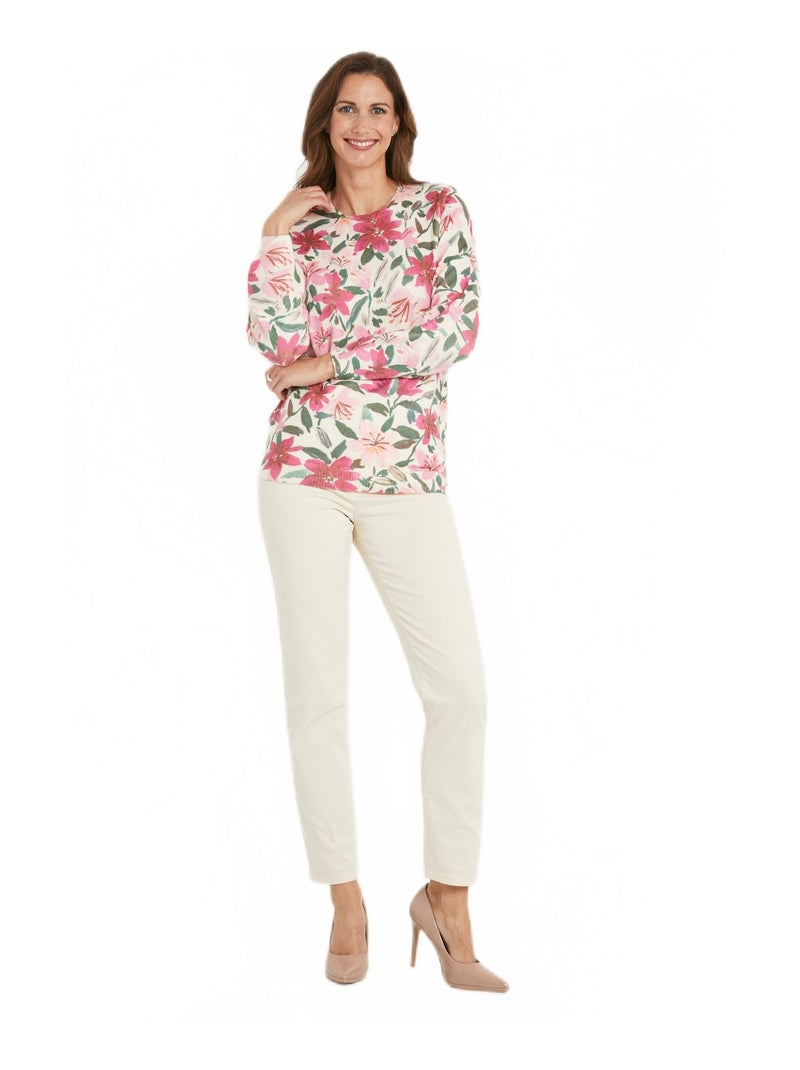 Pull doux imprimé fleurs col rond Multicolore - Kiabi