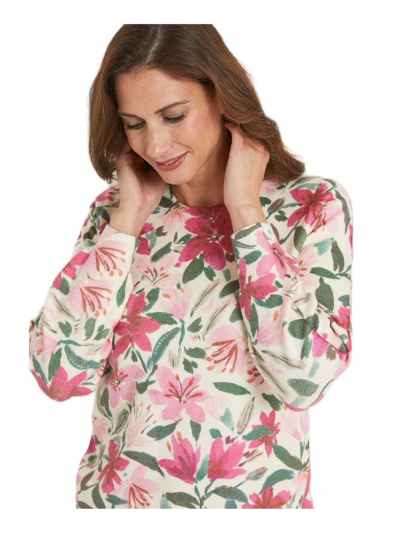 Pull doux imprimé fleurs col rond Multicolore - Kiabi