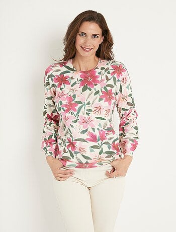 Pull doux imprimé fleurs col rond