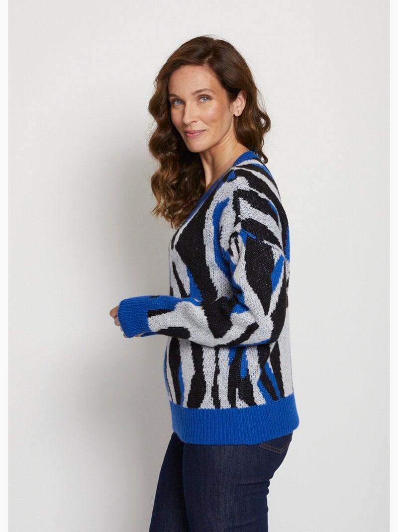 Pull doux jacquard maille poilue - Afibel Bleu - Kiabi