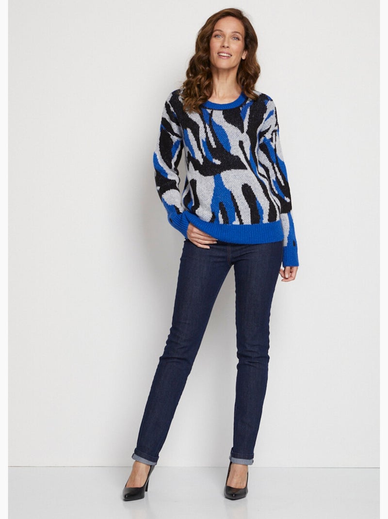 Pull doux jacquard maille poilue - Afibel Bleu - Kiabi