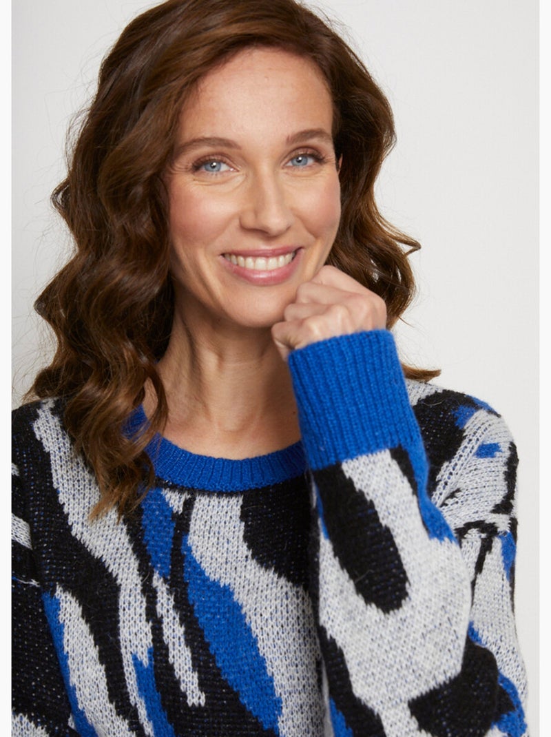Pull doux jacquard maille poilue - Afibel Bleu - Kiabi