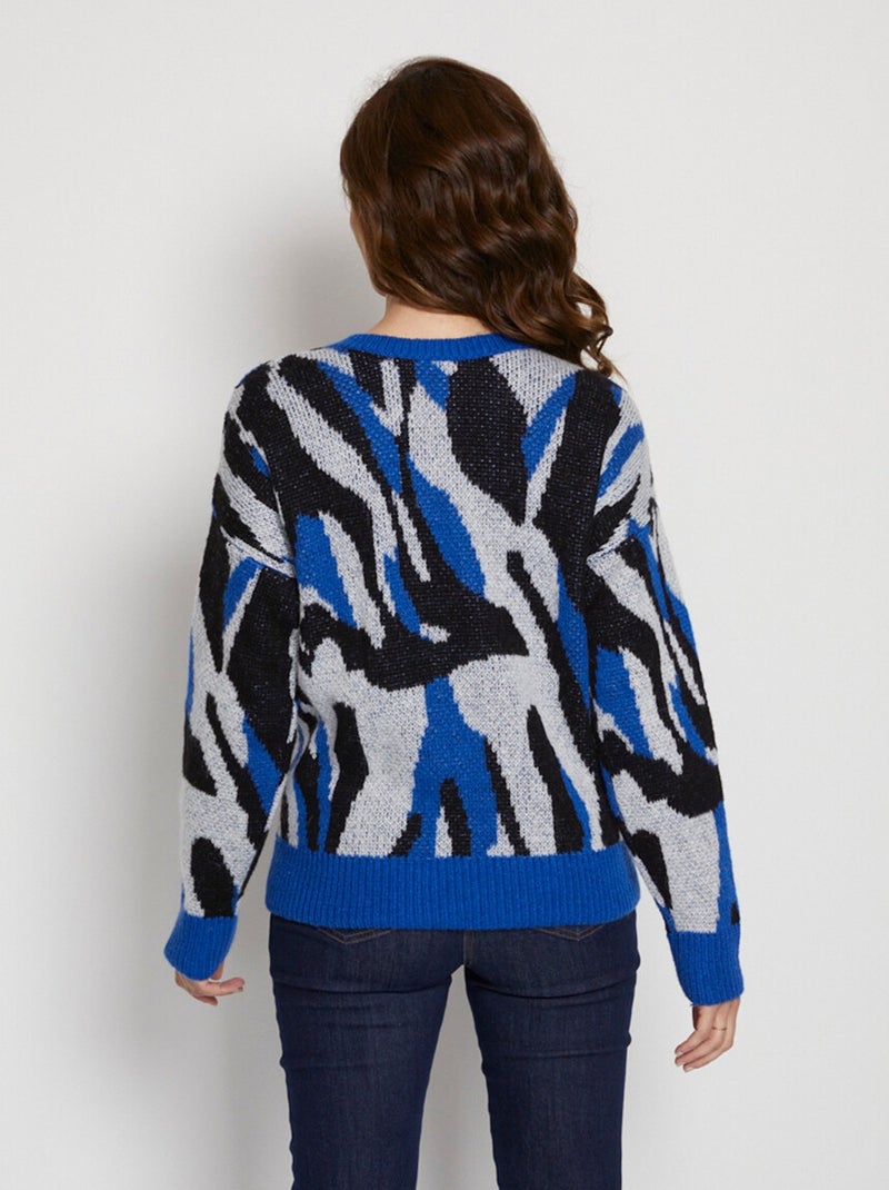 Pull doux jacquard maille poilue - Afibel Bleu Noir - Kiabi
