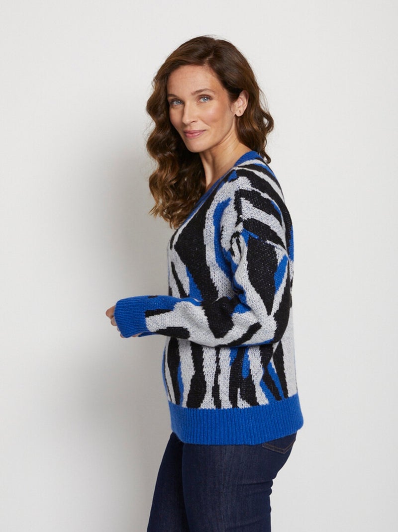 Pull doux jacquard maille poilue - Afibel Bleu Noir - Kiabi