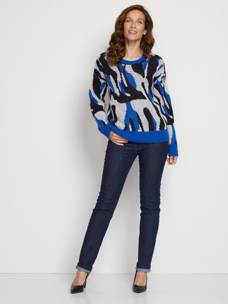 Pull doux jacquard maille poilue - Afibel Bleu Noir - Kiabi