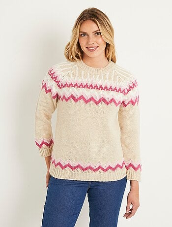 Pull doux jacquard raglan col rond - Afibel