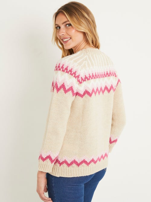 Pull doux  jacquard raglan col rond - Afibel - Kiabi