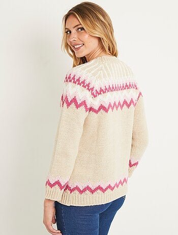 Pull doux jacquard raglan col rond