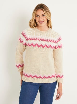 Pull doux  jacquard raglan col rond