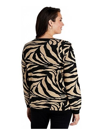 Pull doux jacquard zèbre col rond - Afibel