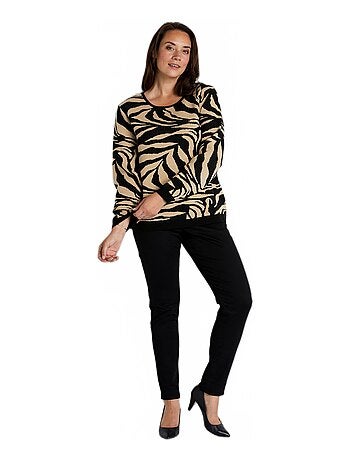 Pull doux jacquard zèbre col rond - Afibel