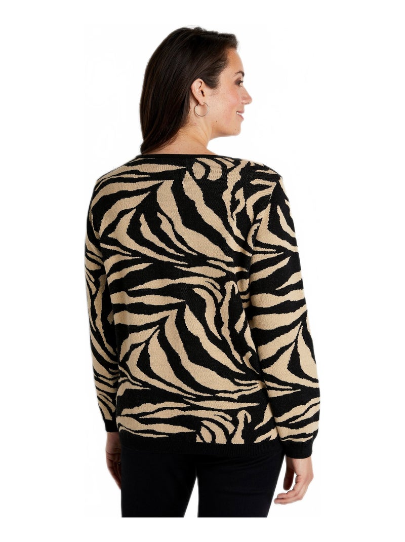 Pull doux jacquard zèbre col rond - Afibel Beige - Kiabi