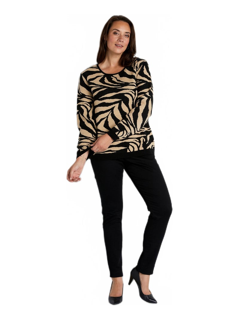 Pull doux jacquard zèbre col rond - Afibel Beige - Kiabi