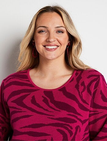 Pull doux jacquard zèbre col rond - Afibel