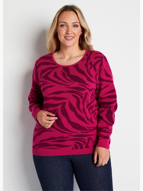 Pull doux jacquard zèbre col rond - Afibel - Kiabi