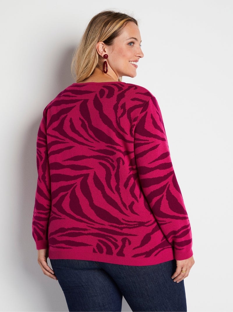 Pull doux jacquard zèbre col rond - Afibel Rose - Kiabi