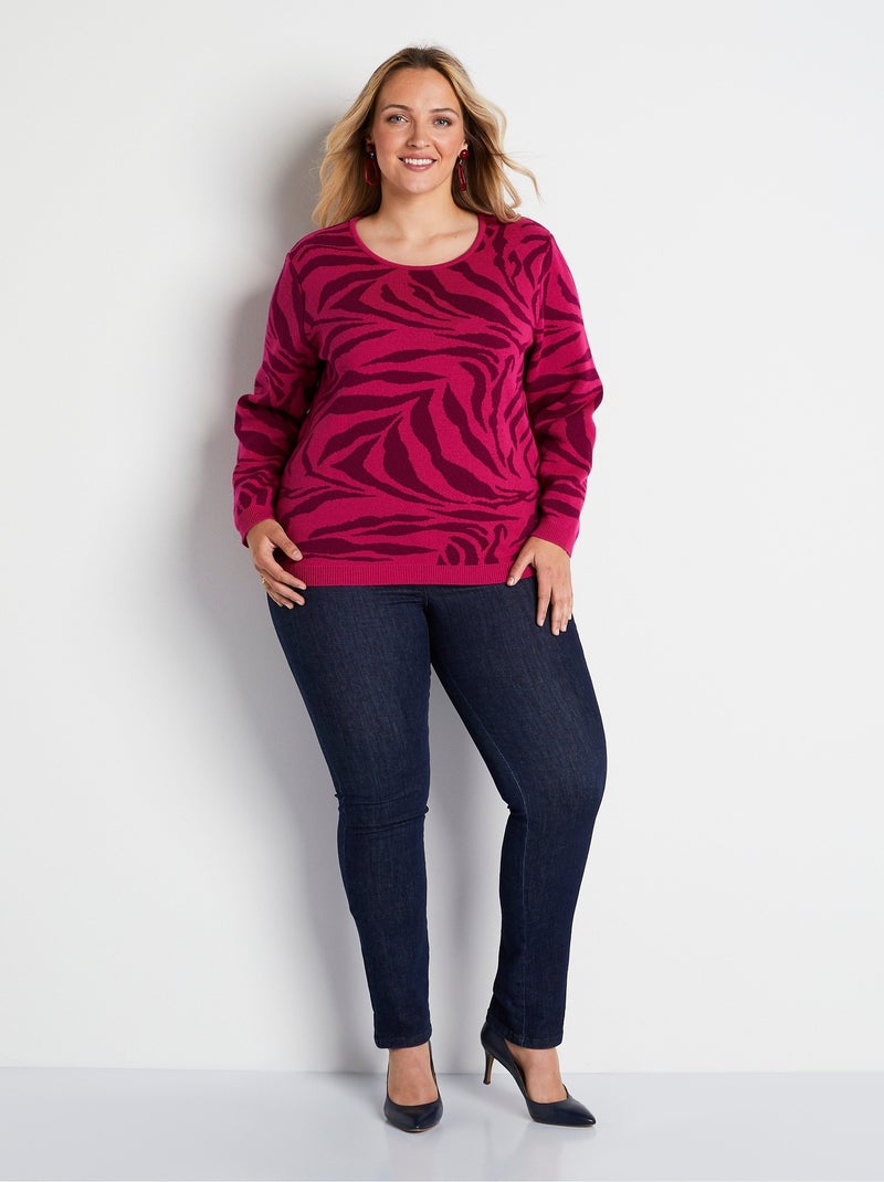Pull doux jacquard zèbre col rond - Afibel Rose - Kiabi