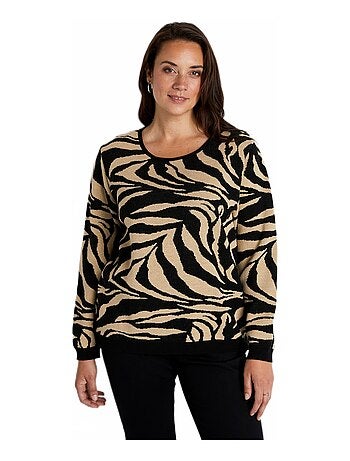 Pull doux jacquard zèbre col rond