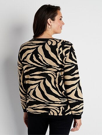 Pull doux jacquard zèbre col rond