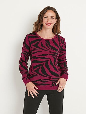 Pull doux jacquard zèbre col rond