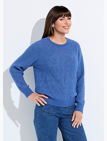 Pull doux maille ajourée avec laine - Afibel