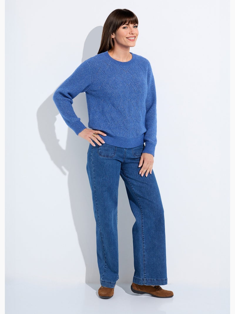 Pull doux maille ajourée avec laine - Afibel Bleu - Kiabi