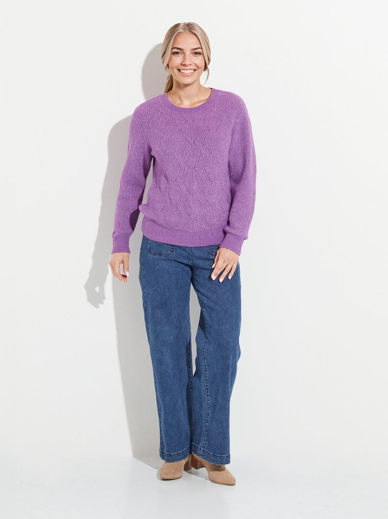Pull doux maille ajourée avec laine - Afibel Violet - Kiabi