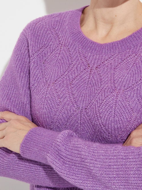 Pull doux maille ajourée fibres recyclées et laine - Afibel - Kiabi