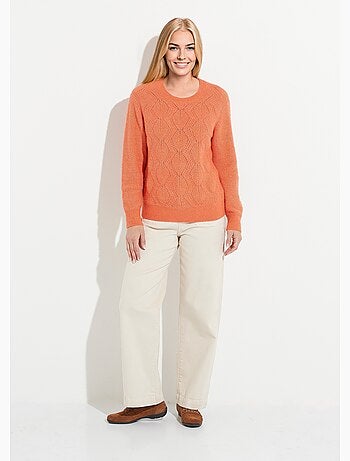 Pull doux maille ajourée fibres recyclées et laine