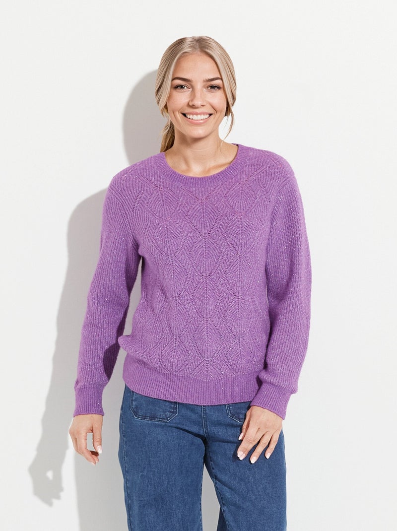 Pull doux maille ajourée fibres recyclées et laine Violet - Kiabi